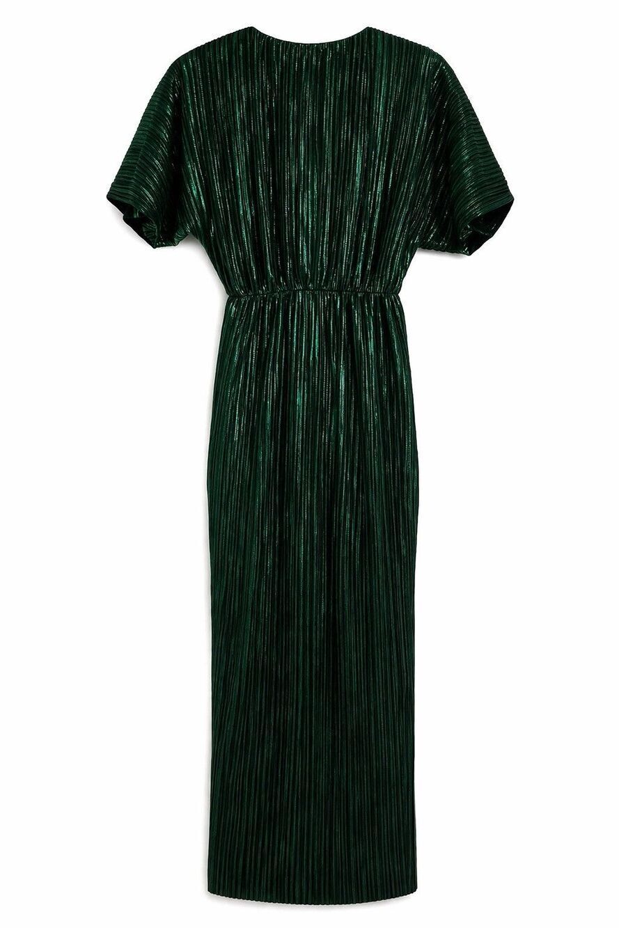 House of Harlow 1960 XS Emerald Green Metallic Pleated Maxi Dress Slit Glam NWT - Picture 3 of 8
